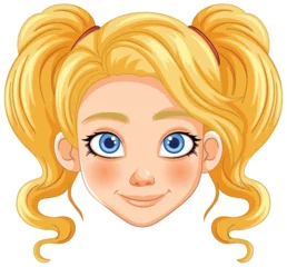 Fotobehang Kinderen Bright-eyed girl with blonde pigtails illustration