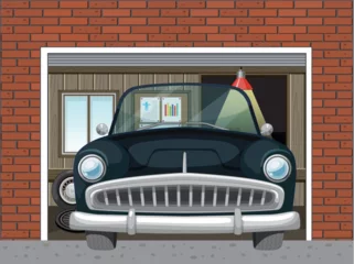 Foto op Plexiglas Kinderen Classic car inside a residential garage setting