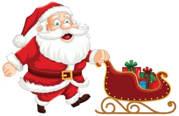 Rolgordijnen Kinderen Jolly Santa pulling a sleigh with Christmas presents.