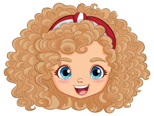 Vector illustration of a smiling girl with curly hair.