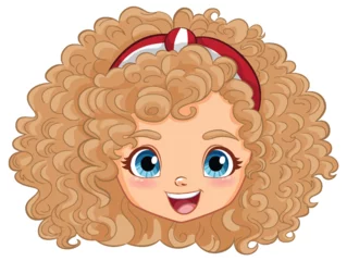 Afwasbaar Fotobehang Kinderen Vector illustration of a smiling girl with curly hair.