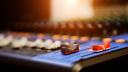 Sound mixer volume control panel for live broadcasting studio producer or sound record system...