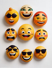 Obraz premium orange smiley emojis, bright, glossy, arranged in a grid, 3D rendered, photorealistic, close-up