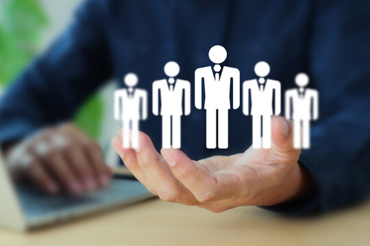 Businessman person icon for people conflict management or negotiation and human resources leadership and teamwork strategy job challenge plan or office team staff work group to growth.