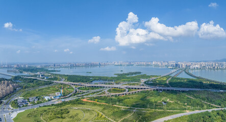 aerial view of Jiujiang cityscape - 759434586