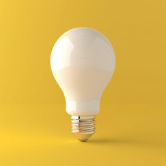3d white light bulb on a yellow background