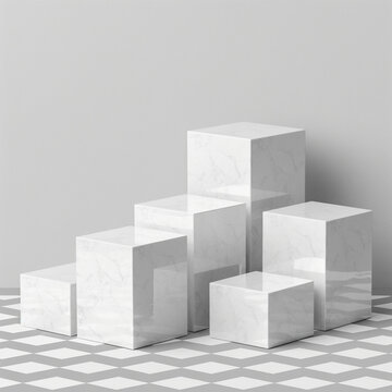 3d white square boxes on a transparent background