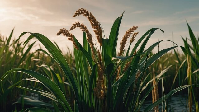 Acorus calamus wallpaper, medicinal plants background, Inflorescence of sweet flag (Acorus calamus), leaf calamus with inflorescence grow in water