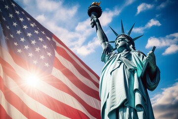 Statue of liberty and American flag