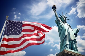 Statue of liberty and American flag
