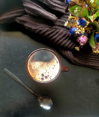 Coffee,  spoon and flower