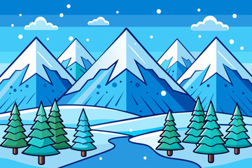 Winter mountains with trees in the background