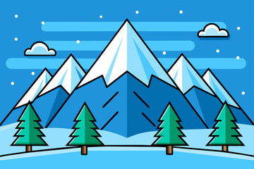 Winter mountains with trees in the background