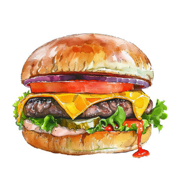 cute chese burger vector illustration in watercolor style