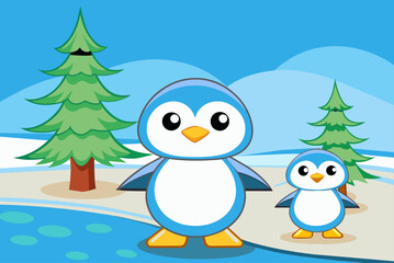 penguins cute background is tree