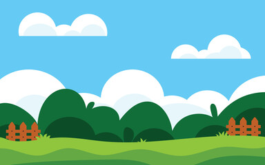 Obraz premium Flat green field landscape on sunny day