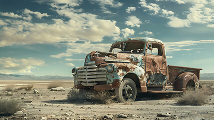 realistic classic truck in the desert 