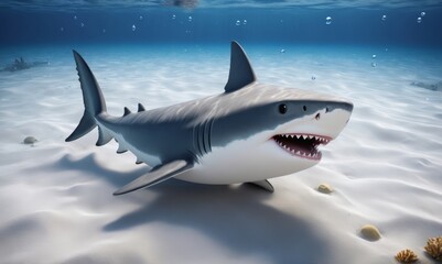 Fototapeta premium shark been crawling along the ocean floor, leaving a trail of tiny bubbles behind symbol of the sea's magic