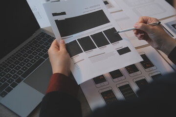 UX UI design process for modish mobile application and website . Creative prototype of wireframe...