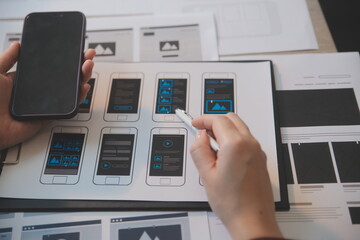 UX UI design process for modish mobile application and website . Creative prototype of wireframe...