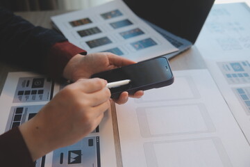 UX UI design process for modish mobile application and website . Creative prototype of wireframe...