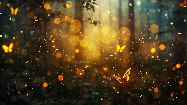 abstract and magical image of firefly flying. seamless looping overlay 4k virtual video animation background
