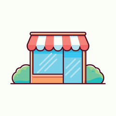 Shopping store with red and white striped awning isolated flat vector illustration