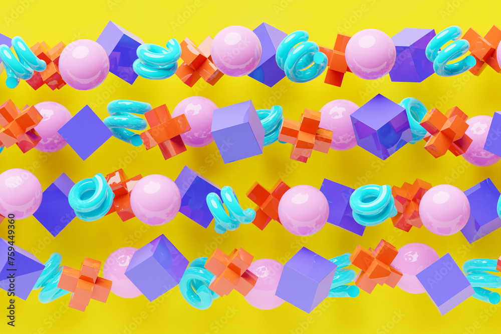 Fototapete 3d rendering. colorful pattern of cubes of different shapes. minimalistic pattern of simple shapes. 