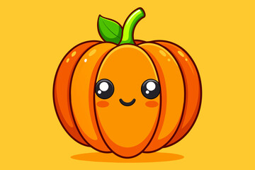 Pumpkin fruit, a large, round, and orange-colored cultivar, lies against an equally vibrant green background.