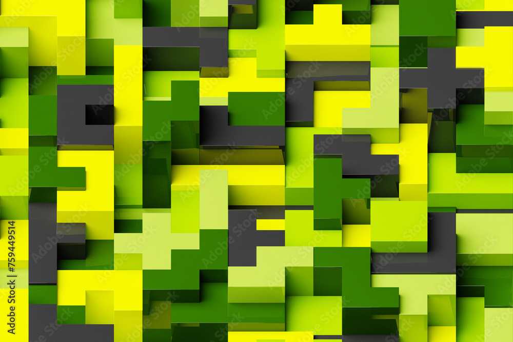 Poster 3d rendering of an abstract multi-colored pattern of shapes