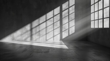 abstract. minimalistic background for product presentation. walls in  large empty room greyish white. can full of sunlight. Loft wall or minimalist wall. Shadow, light from windows to plaster wall.
