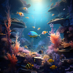 Fototapeta na wymiar A surreal underwater scene with exotic marine life 