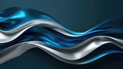 The abstract picture of the two colours of blue and silver colours that has been created form of the waving shiny smooth satin fabric that curved and bend around this beauty abstract picture. AIGX01. - obrazy, fototapety, plakaty