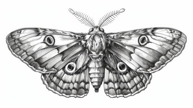 Hand-drawn insect, outlined moth. Detail etched engraved Greta Oto in retro style. Handdrawn modern graphic illustration isolated on white.