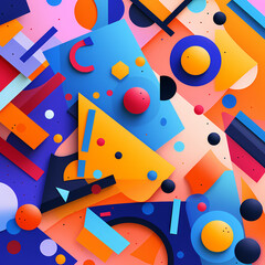 An abstract pattern of colorful geometric shapes. 
