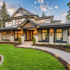 Beautiful exterior of newly built luxury home.