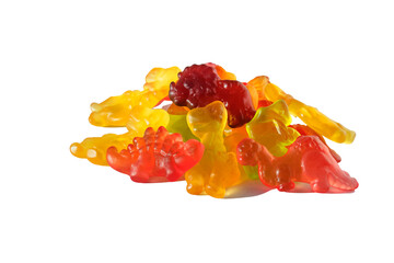 Colored soft tasty children's marmalade lies on a white background.