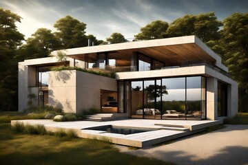 Modern house with swimming pool scene 3D rendering architecture exterior wallpaper backgrounds