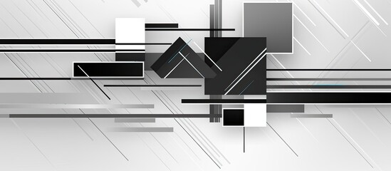 An urban design inspired black and white abstract background featuring geometric shapes like...