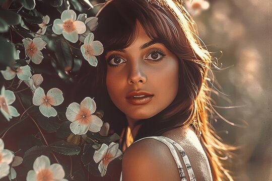 Beautiful 60s and 70s Hippie Girl - Peace Woman Background created with Generative AI Technology