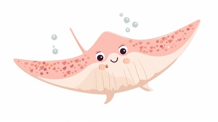 Marine underwater ray fish with funny smile in Scandinavian style. Kids Scandi flat modern illustration isolated on white.
