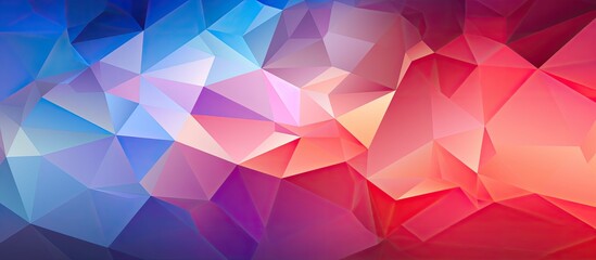 A vibrant low poly background featuring a geometric pattern of triangles in shades of purple,...