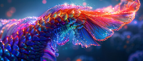 Close-up of a mermaids vibrant tail the scales like shimmering gems