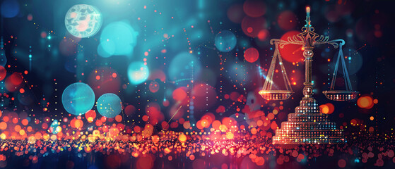 Digital art of Bitcoin justice scales