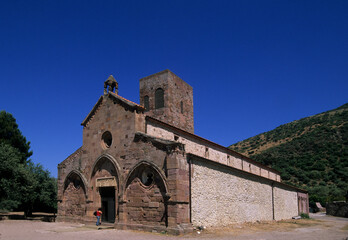 Fototapeta na wymiar St. Peter's Cathedral, along the Temo River. Bosa (OR), Sardinia. Italy