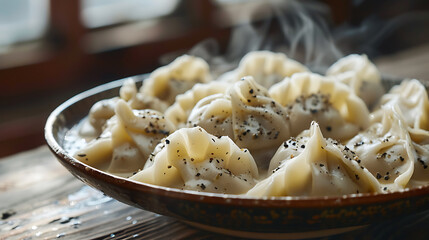 Meat dumplings khinkali with meat  on a plate