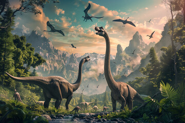 A group of dinosaurs from the dinosaur era - Powered by Adobe