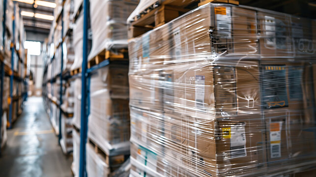 a stack of boxes that are stacked up in a warehouse.
