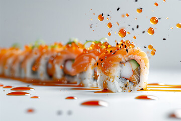 Obraz na płótnie Canvas Commercial shooting of sushi with splash