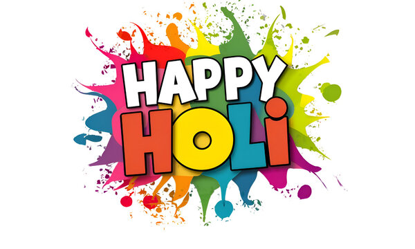 happy holi text with color splash for celebrating indian festival